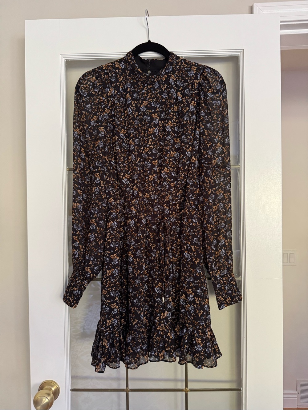 Ever New Black Floral Long-Sleeve Tie-Waist Ruffle Dress
